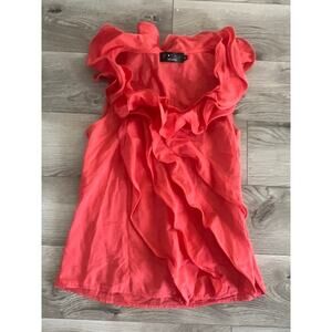 P luca Milano blouse bright peach sz S sleeveless ruffle feminine dressy cotton